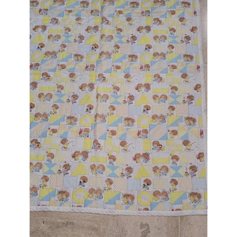 Vintage Lil Shavers Patchwork Baby‎ Quilt Child Yellow Little 1970 Mop Top Hair